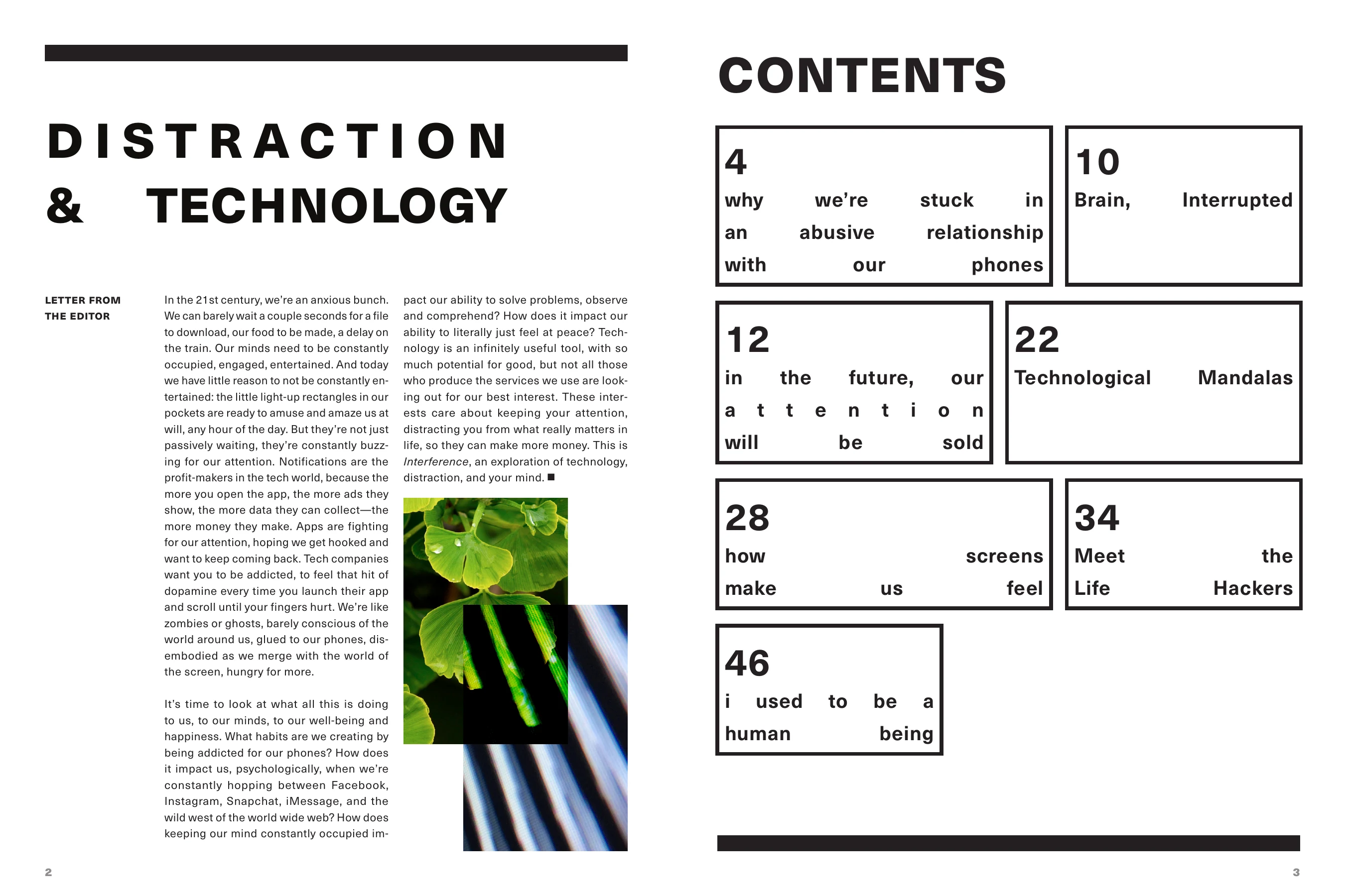 Interference letter from the editor and contents pages.