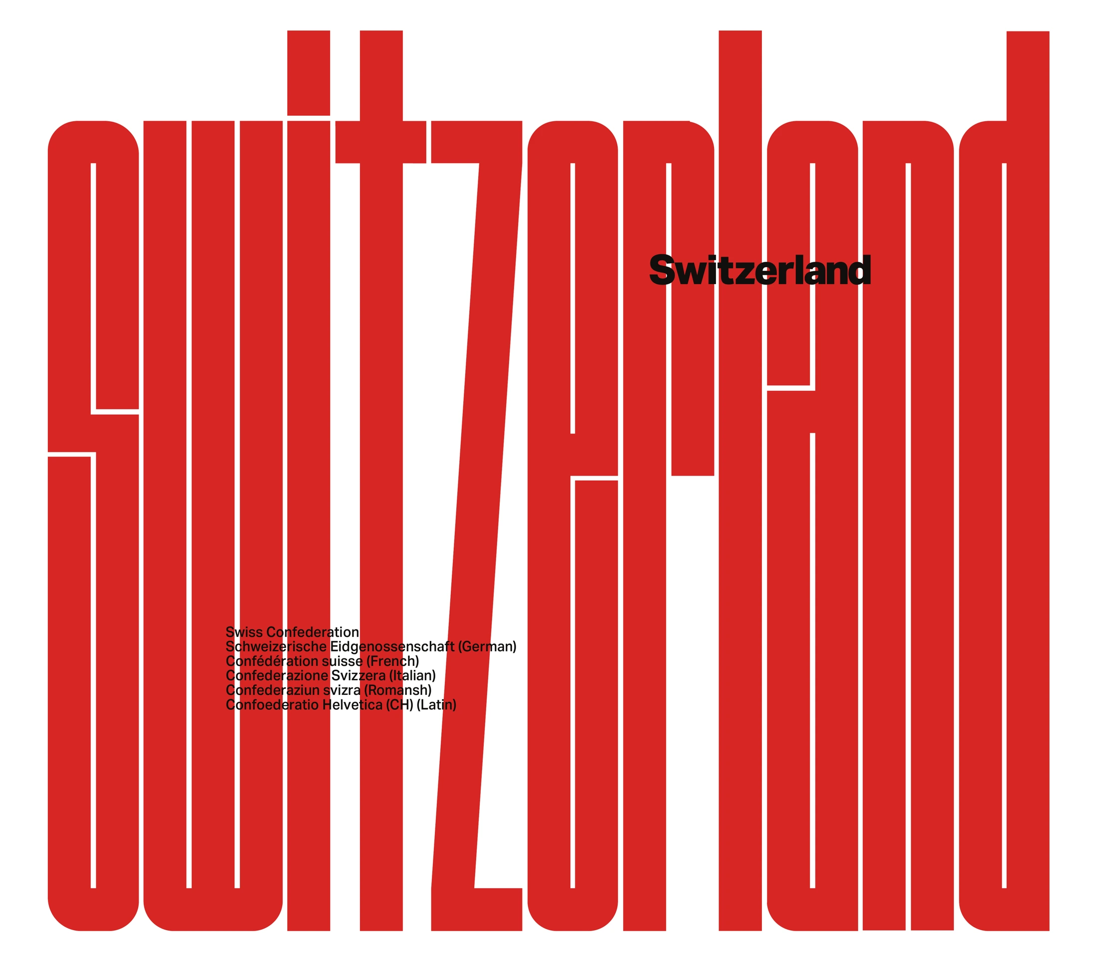 Complete original Switzerland jacket artwork, unfolded, with tall red condensed lettering and smaller black title and language information.